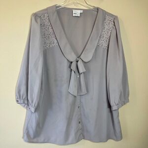 ASOS Curve Lavender Grey Lace Trim Tie Neck Button Up Blouse Plus Size US 20